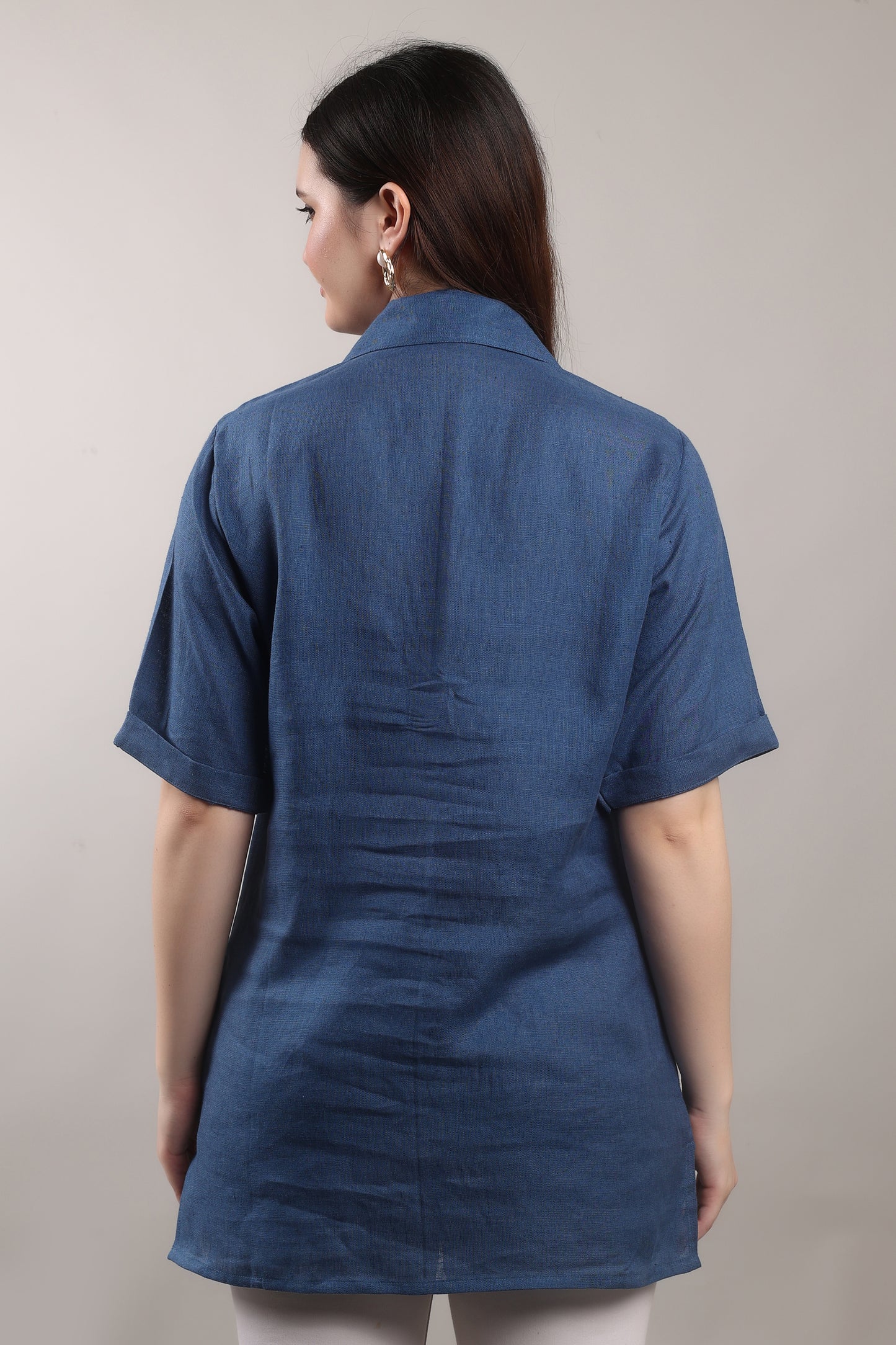 Indigo Drift Pure Flax Linen Shirt – sustainable women’s linen shirt by The Majestic Peacock.