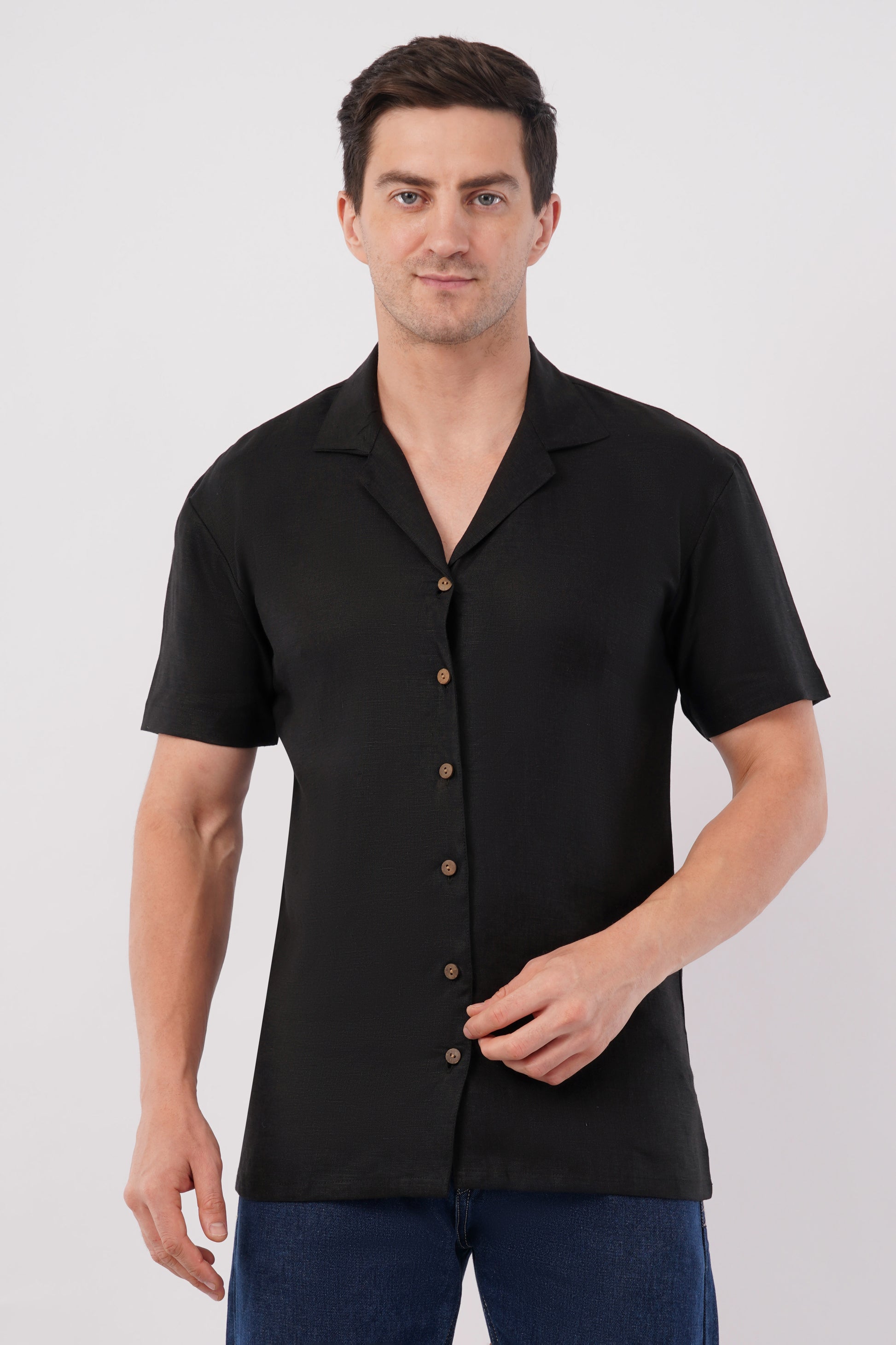 Noir Drift Pure Flax Linen Shirt – sustainable men’s linen shirt by The Majestic Peacock.