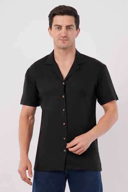Noir Drift Pure Flax Linen Shirt – sustainable men’s linen shirt by The Majestic Peacock.