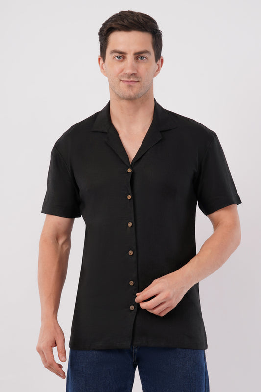 Noir Drift Pure Flax Linen Shirt – sustainable men’s linen shirt by The Majestic Peacock.