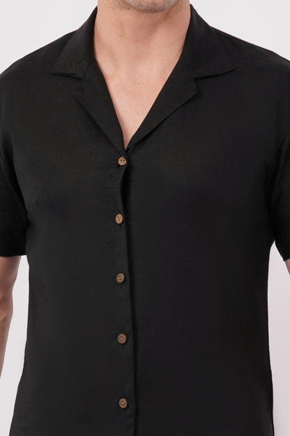 Noir Drift Pure Flax Linen Shirt – sustainable men’s linen shirt by The Majestic Peacock.