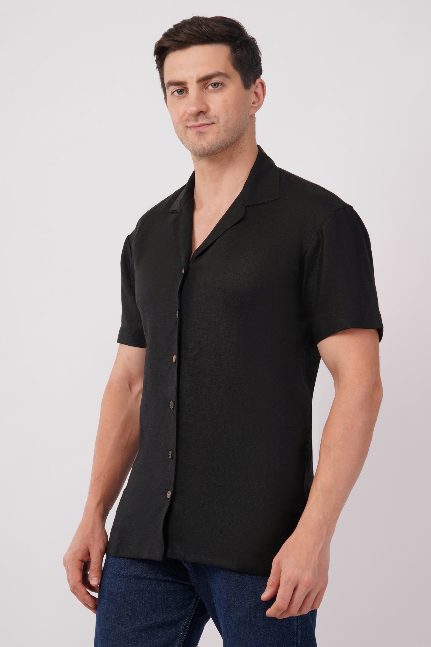 Noir Drift Pure Flax Linen Shirt – sustainable men’s linen shirt by The Majestic Peacock.