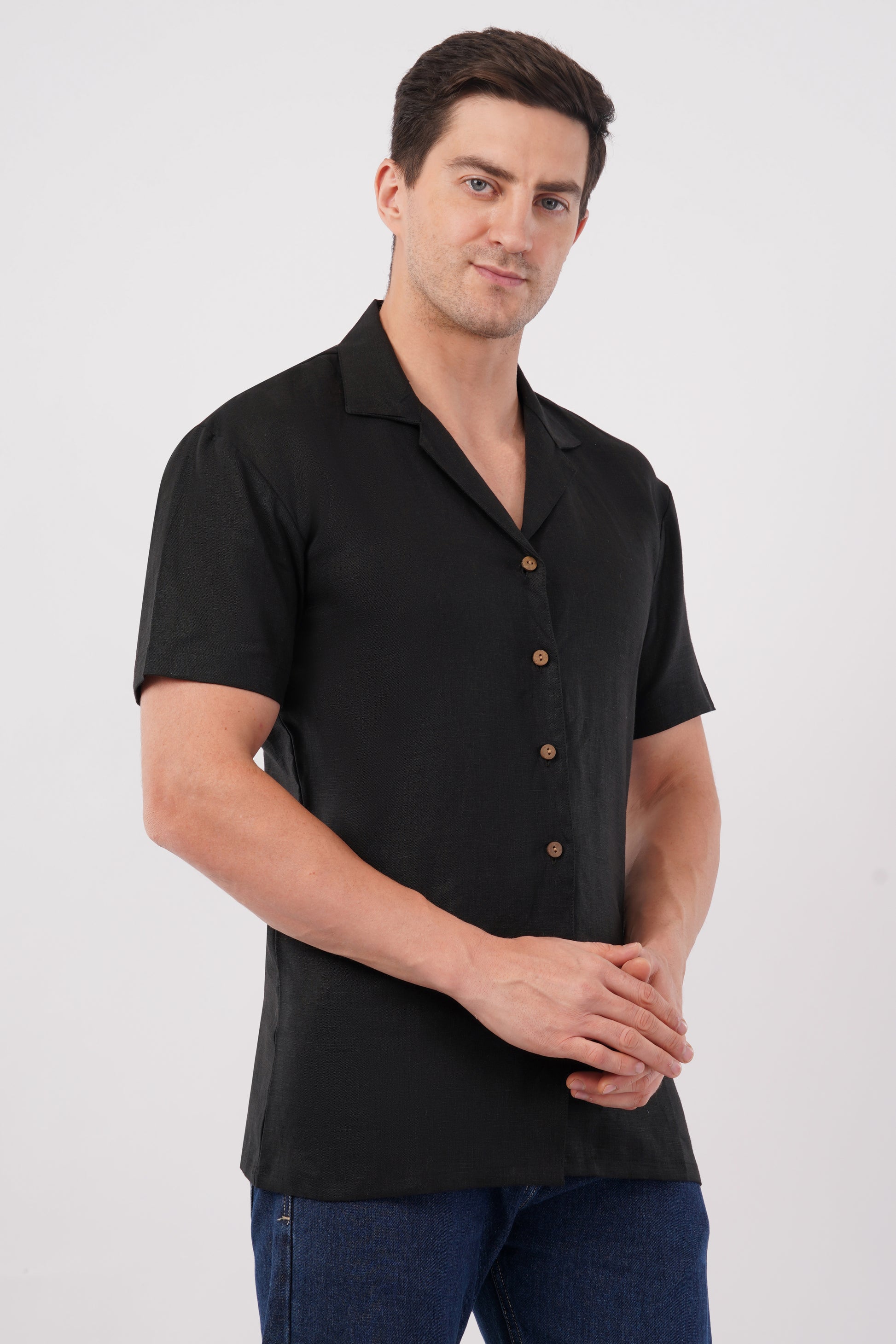Noir Drift Pure Flax Linen Shirt – sustainable men’s linen shirt by The Majestic Peacock.