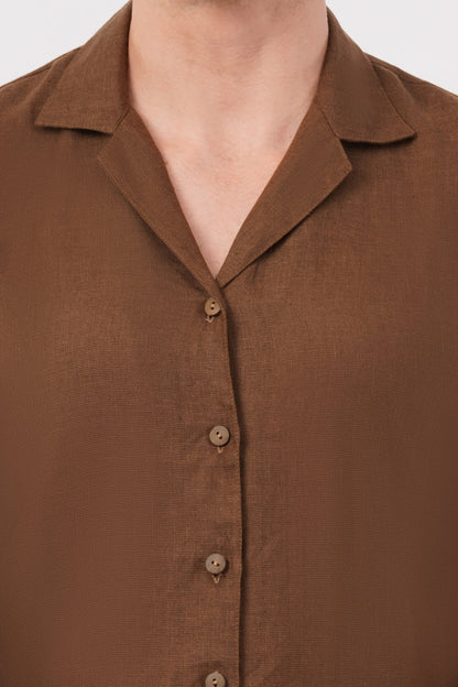 Mocha Pure Flax Linen Shirt – sustainable men’s linen shirt by The Majestic Peacock.