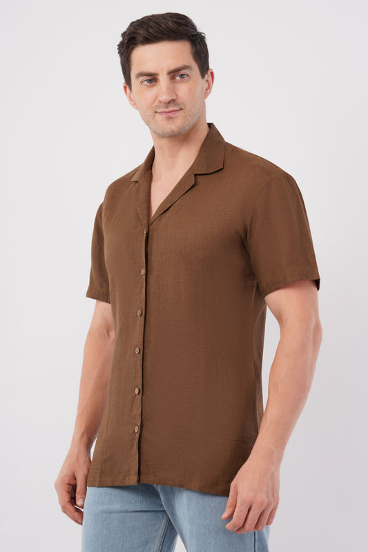Mocha Pure Flax Linen Shirt – sustainable men’s linen shirt by The Majestic Peacock.