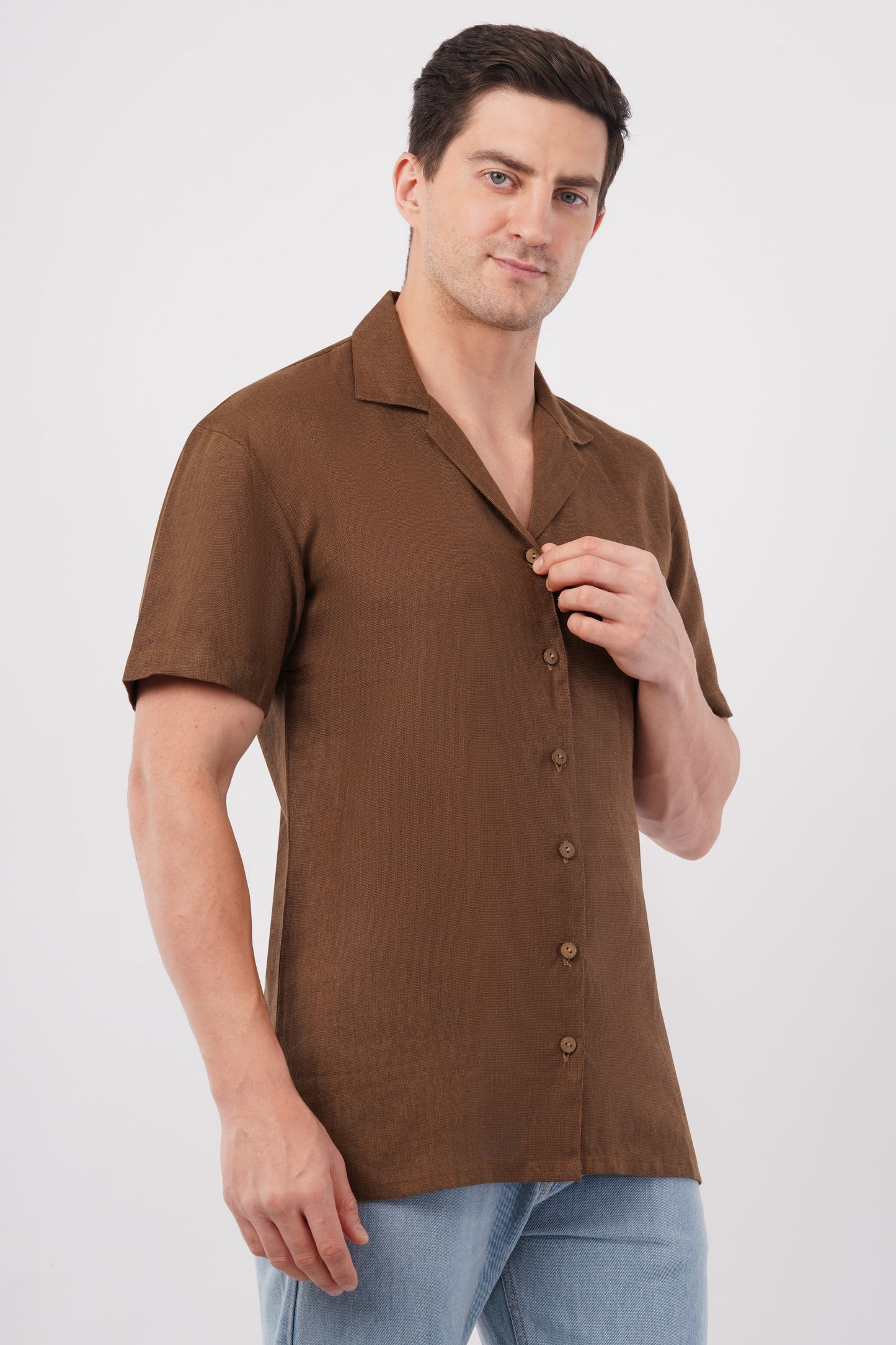 Mocha Pure Flax Linen Shirt – sustainable men’s linen shirt by The Majestic Peacock.
