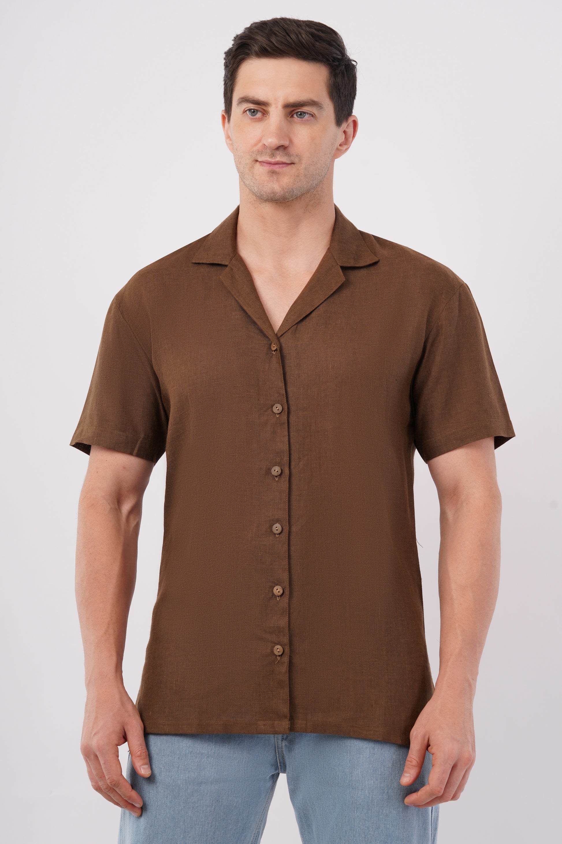 Mocha Pure Flax Linen Shirt – sustainable men’s linen shirt by The Majestic Peacock.