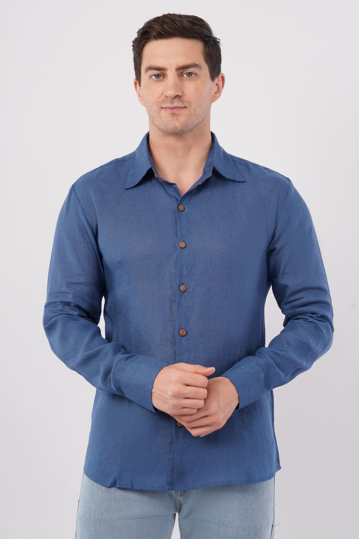 River Blue Pure Flax Linen Shirt – sustainable men’s linen shirt by The Majestic Peacock.