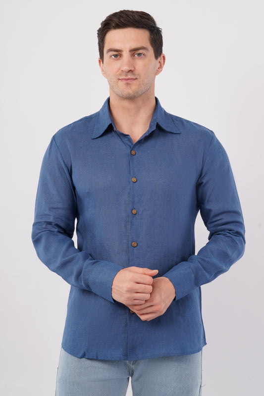 River Blue Pure Flax Linen Shirt – sustainable men’s linen shirt by The Majestic Peacock.