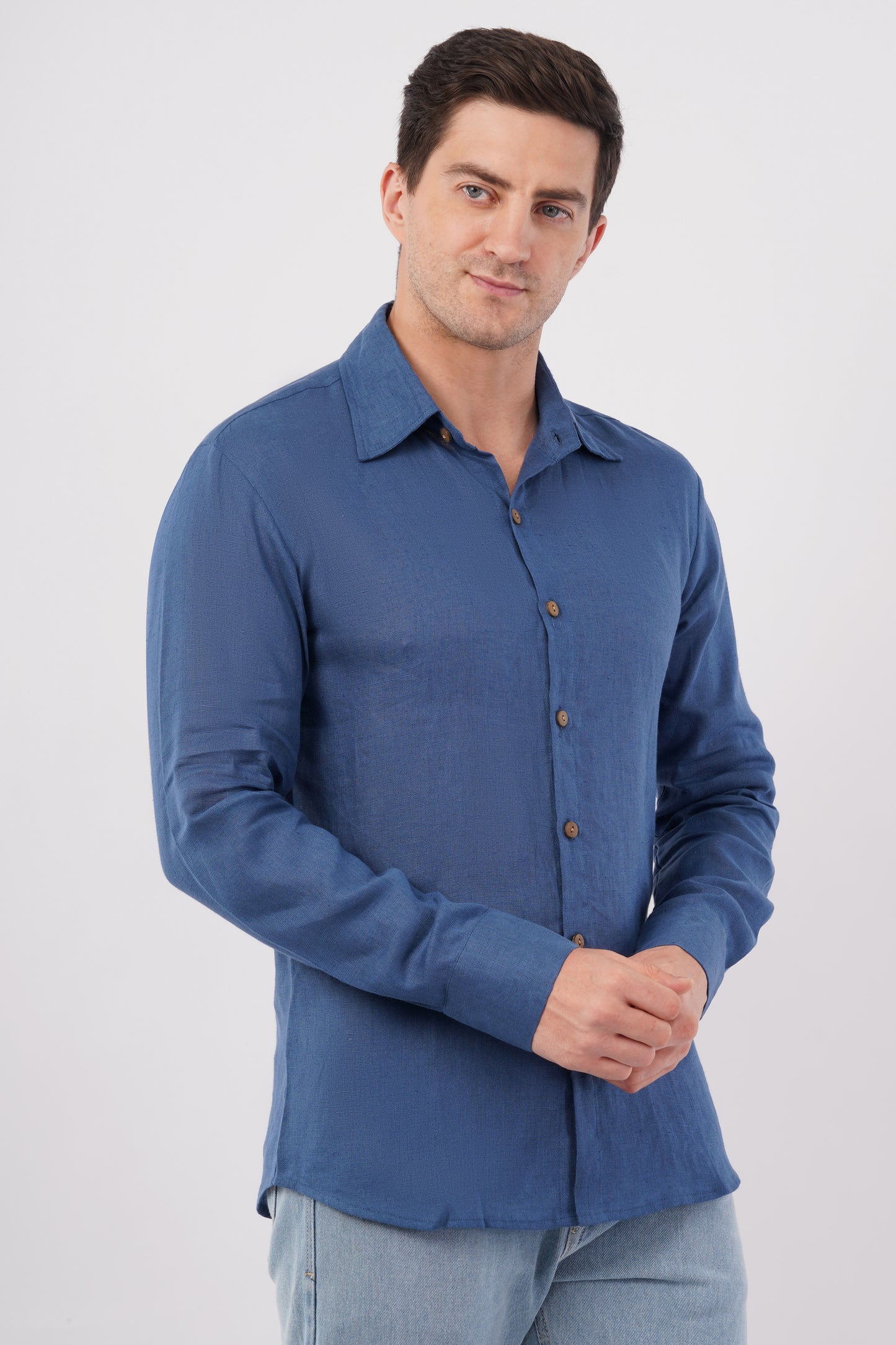 River Blue Pure Flax Linen Shirt – sustainable men’s linen shirt by The Majestic Peacock.
