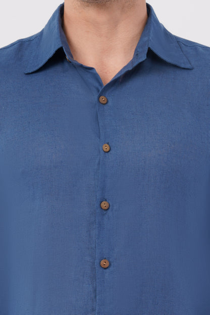 River Blue Pure Flax Linen Shirt – sustainable men’s linen shirt by The Majestic Peacock.
