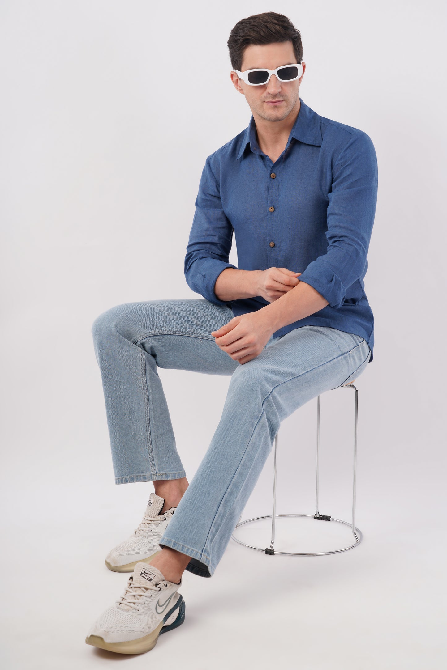 River Blue Pure Flax Linen Shirt – sustainable men’s linen shirt by The Majestic Peacock.