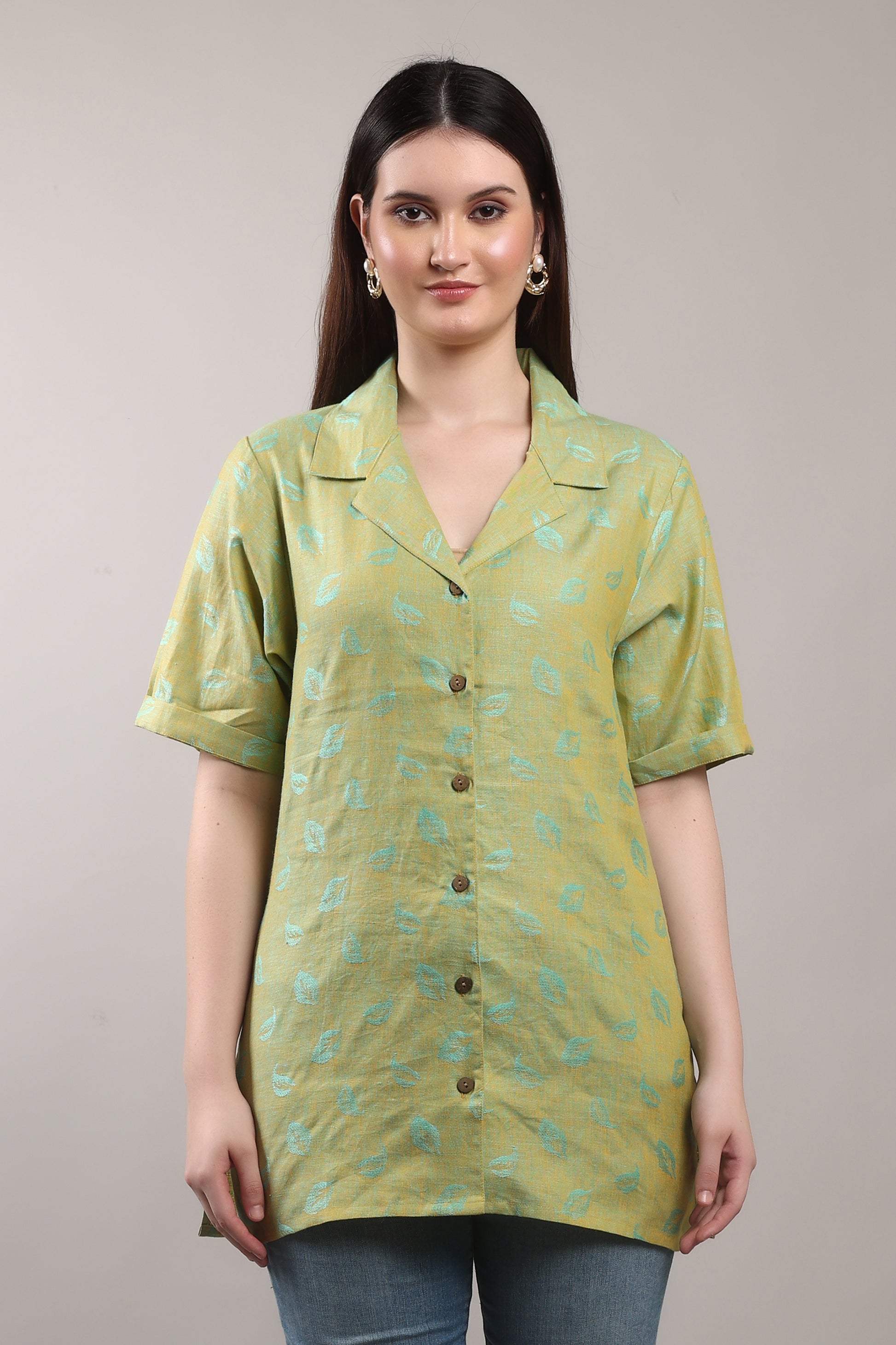 Emerald Jacquard Pure Flax Linen Shirt – sustainable women’s linen shirt by The Majestic Peacock.