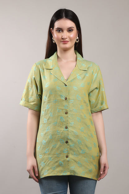 Emerald Jacquard Pure Flax Linen Shirt – sustainable women’s linen shirt by The Majestic Peacock.