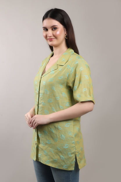 Emerald Jacquard Pure Flax Linen Shirt – sustainable women’s linen shirt by The Majestic Peacock.