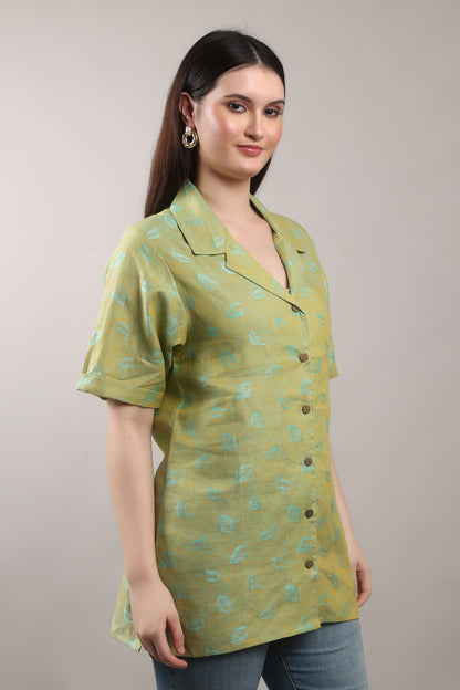Emerald Jacquard Pure Flax Linen Shirt – sustainable women’s linen shirt by The Majestic Peacock.