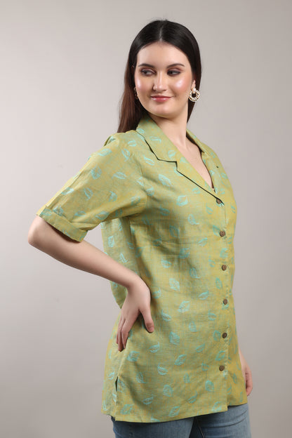 Emerald Jacquard Pure Flax Linen Shirt – sustainable women’s linen shirt by The Majestic Peacock.