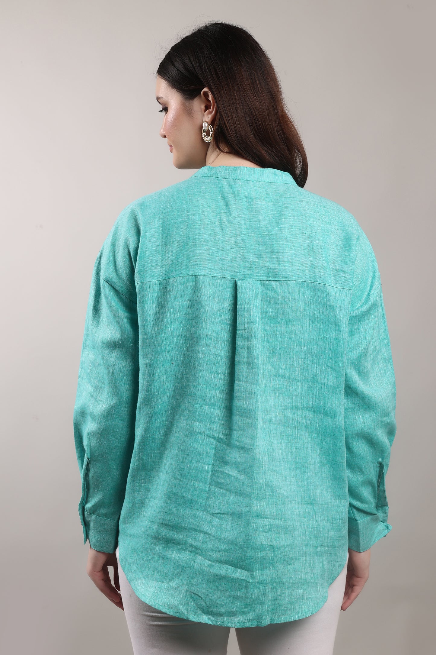 Monsoon Calm Pure Flax Linen Shirt – sustainable women’s linen shirt by The Majestic Peacock.