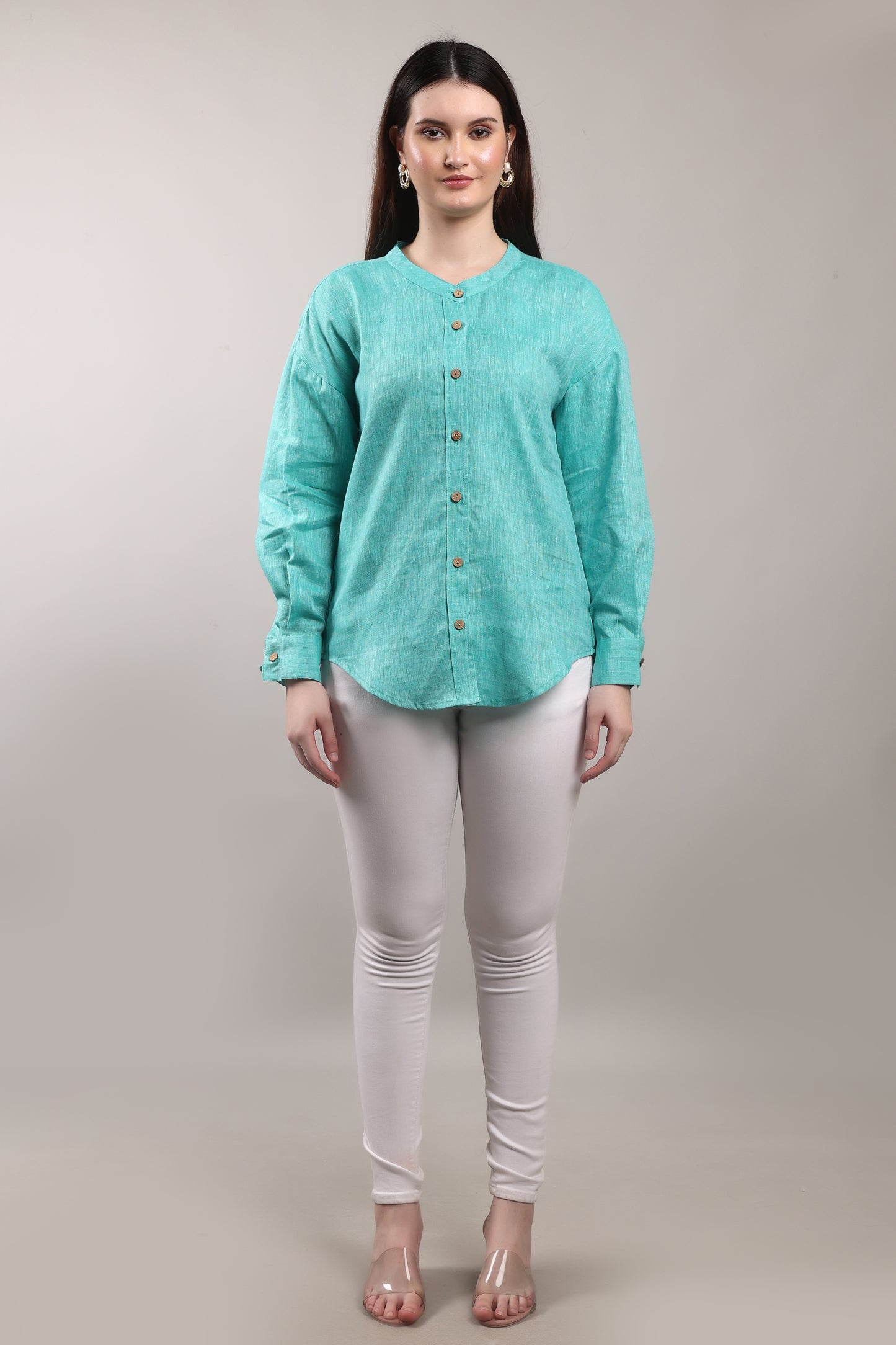 Monsoon Calm Pure Flax Linen Shirt – sustainable women’s linen shirt by The Majestic Peacock.