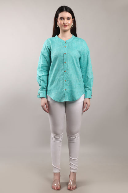Monsoon Calm Pure Flax Linen Shirt – sustainable women’s linen shirt by The Majestic Peacock.