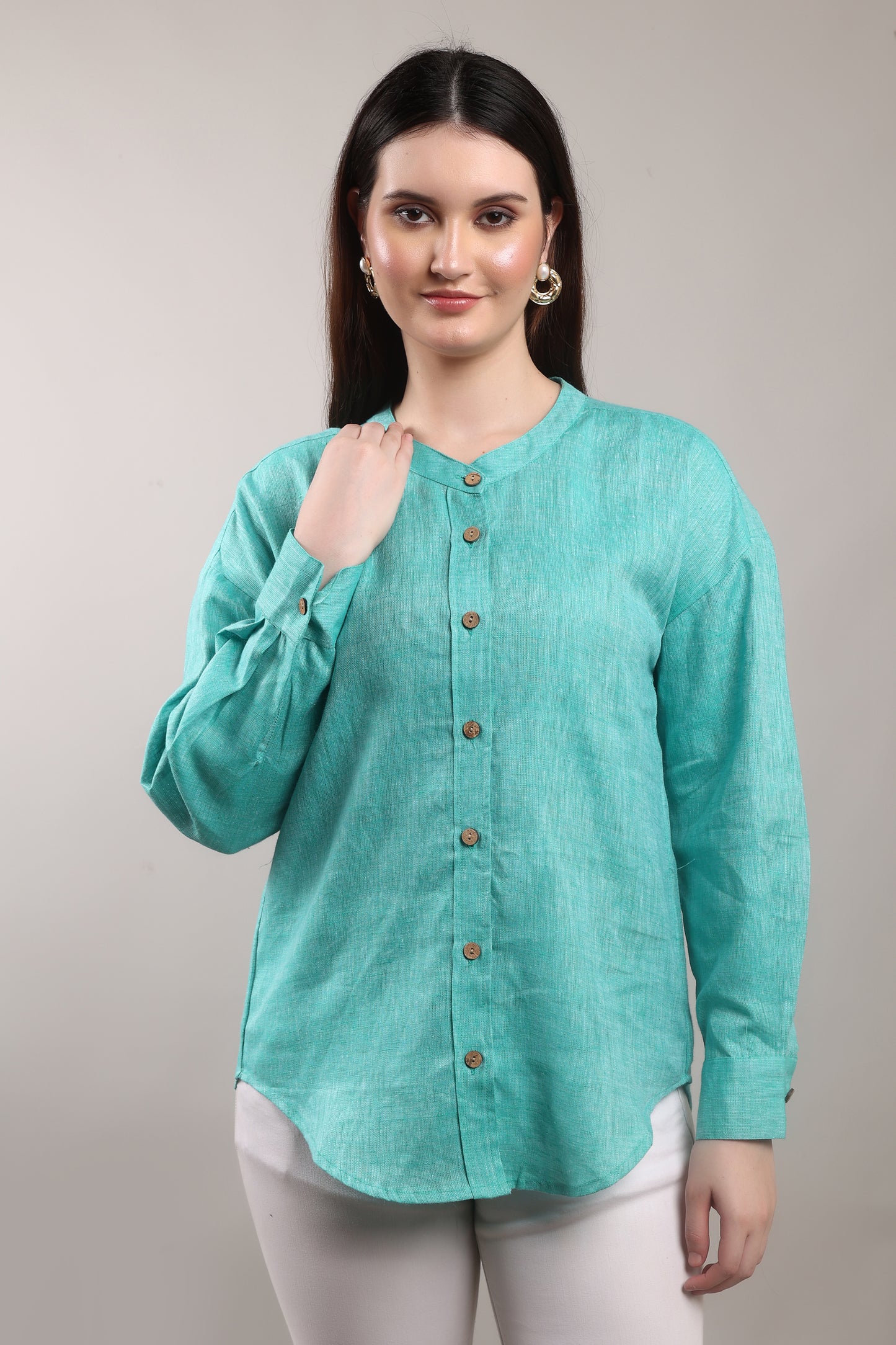 Monsoon Calm Pure Flax Linen Shirt – sustainable women’s linen shirt by The Majestic Peacock.