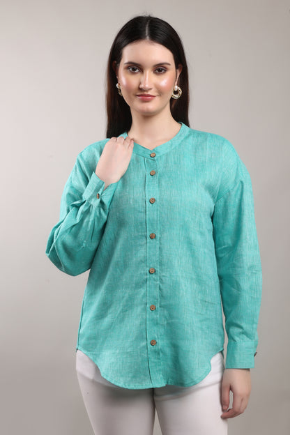 Monsoon Calm Pure Flax Linen Shirt – sustainable women’s linen shirt by The Majestic Peacock.