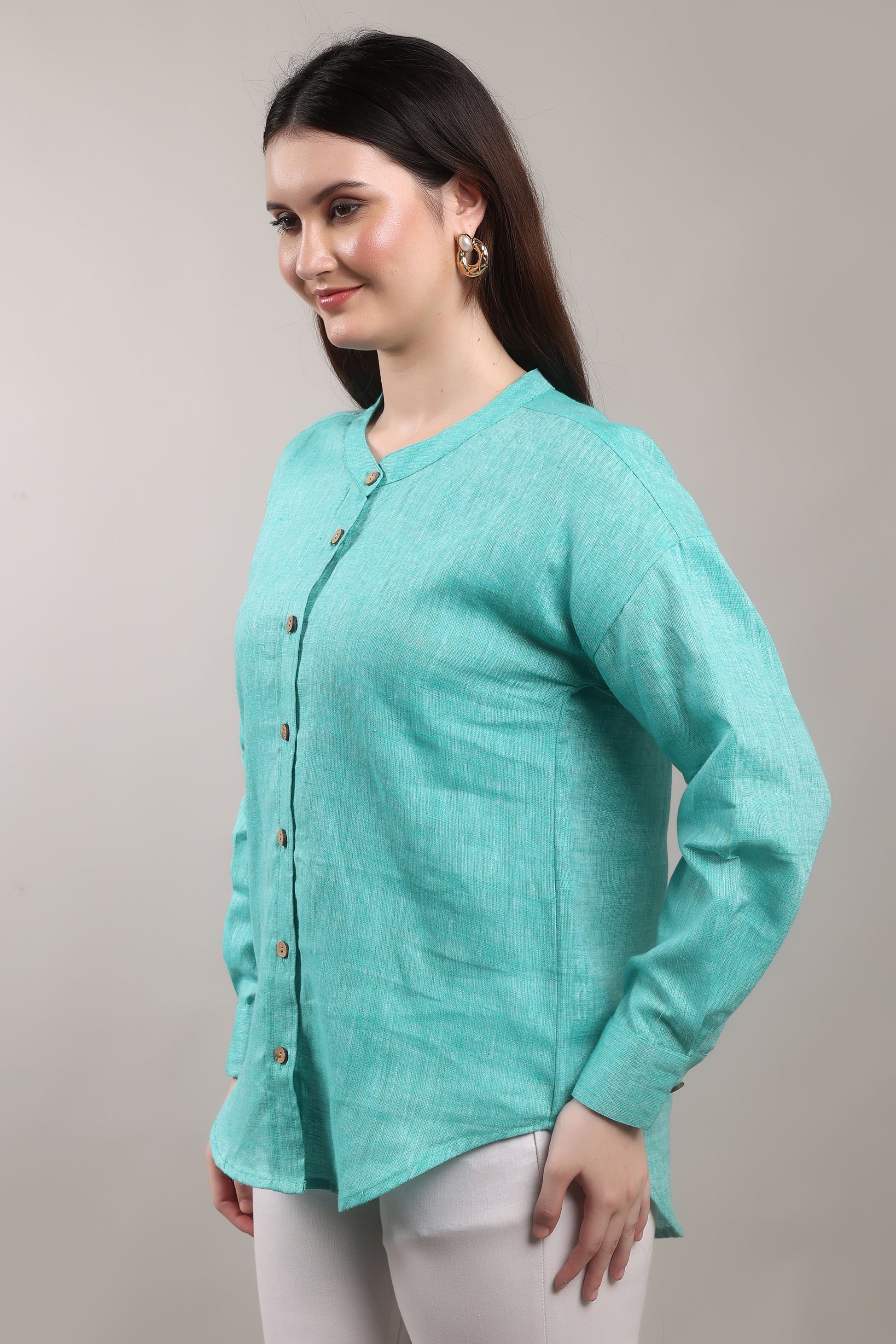 Monsoon Calm Pure Flax Linen Shirt – sustainable women’s linen shirt by The Majestic Peacock.