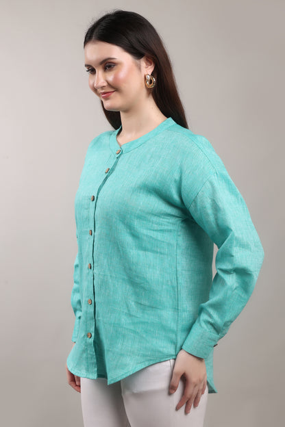 Monsoon Calm Pure Flax Linen Shirt – sustainable women’s linen shirt by The Majestic Peacock.