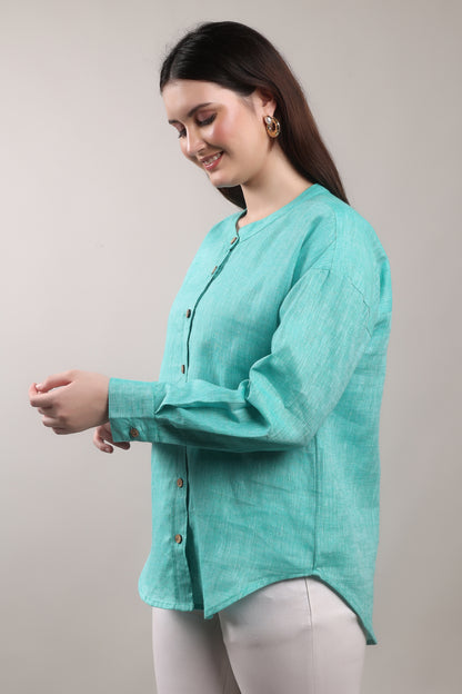Monsoon Calm Pure Flax Linen Shirt – sustainable women’s linen shirt by The Majestic Peacock.