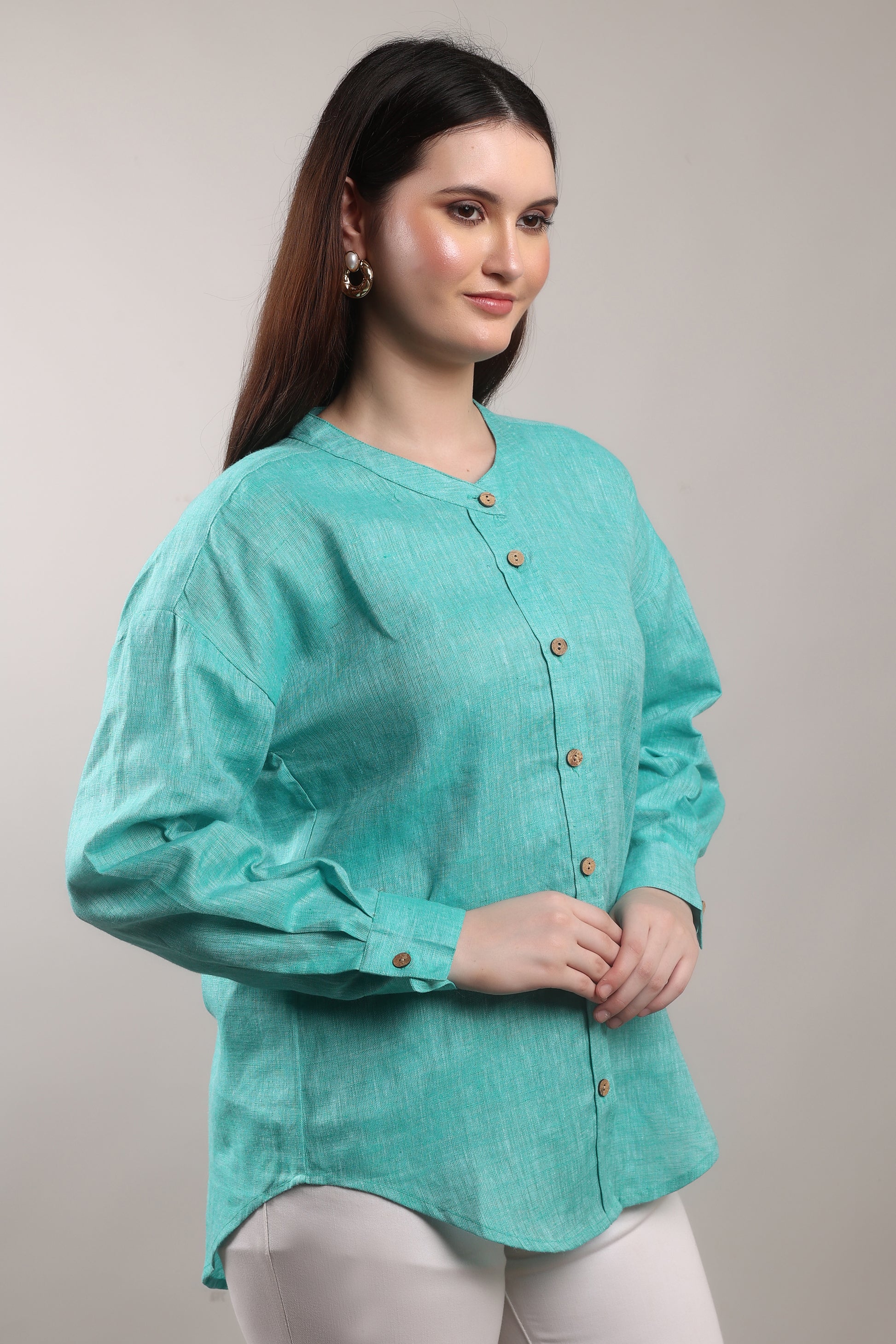 Monsoon Calm Pure Flax Linen Shirt – sustainable women’s linen shirt by The Majestic Peacock.