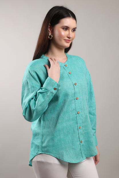 Monsoon Calm Pure Flax Linen Shirt – sustainable women’s linen shirt by The Majestic Peacock.