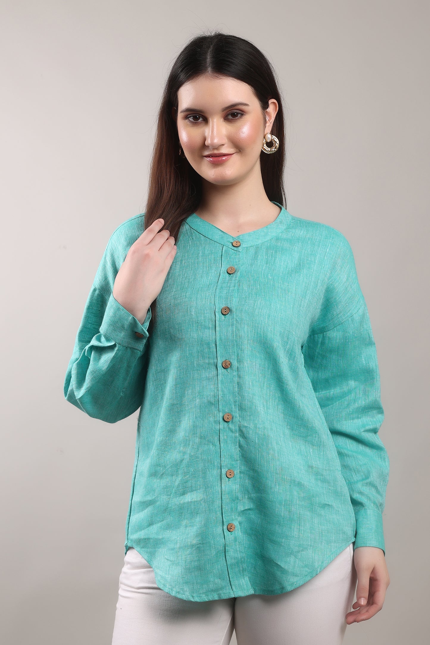 Monsoon Calm Pure Flax Linen Shirt – sustainable women’s linen shirt by The Majestic Peacock.
