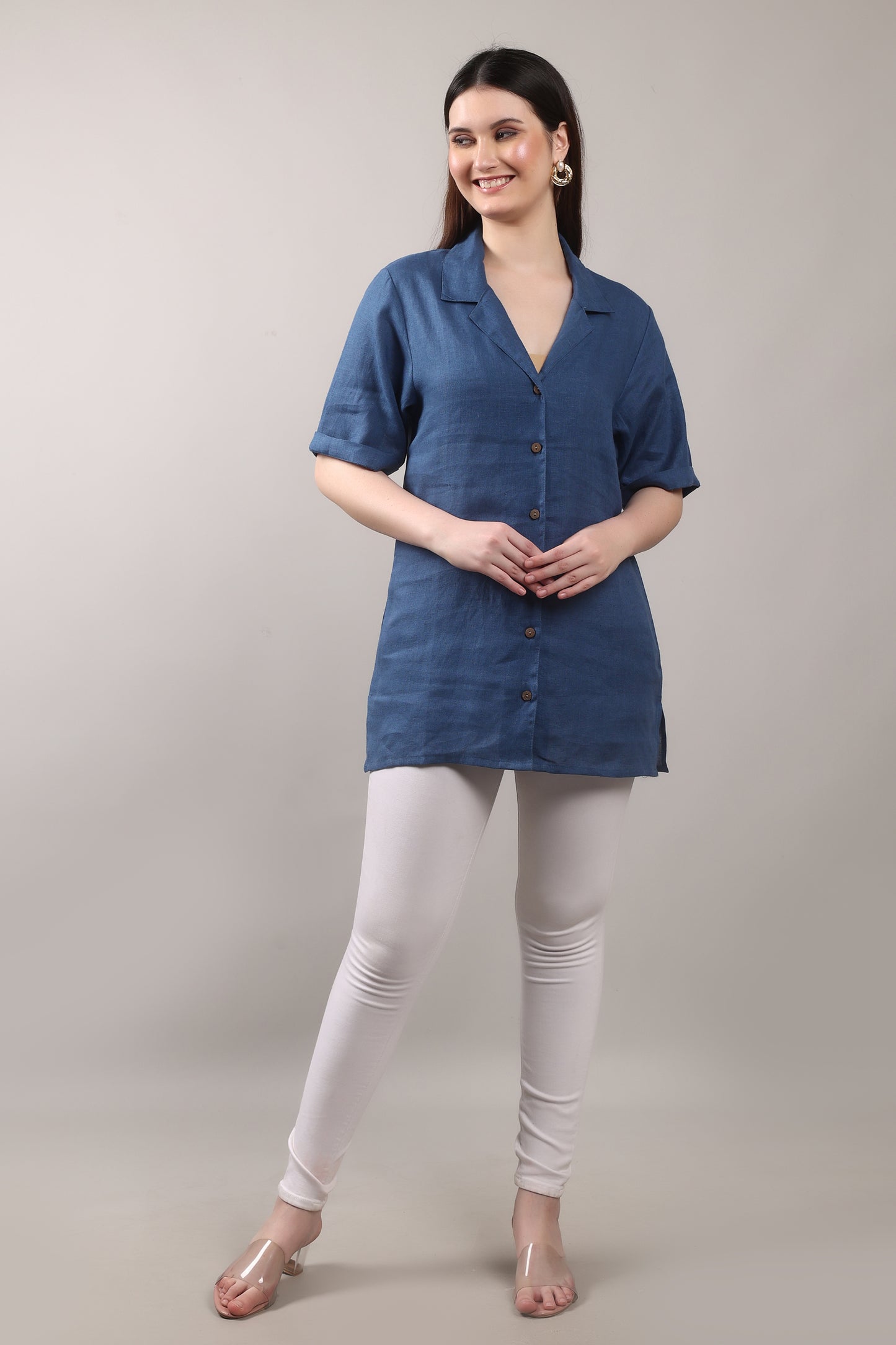 Indigo Drift Pure Flax Linen Shirt – sustainable women’s linen shirt by The Majestic Peacock.