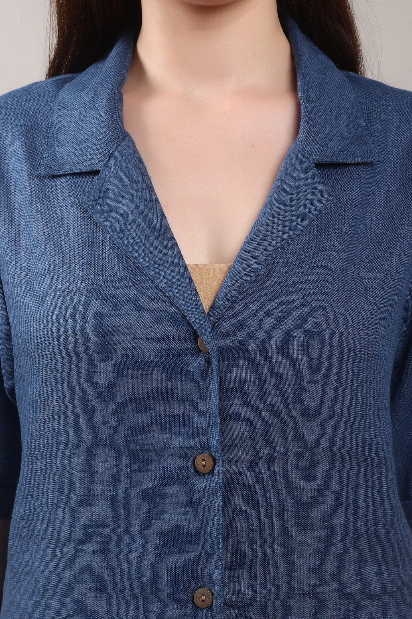 Indigo Drift Pure Flax Linen Shirt – sustainable women’s linen shirt by The Majestic Peacock.