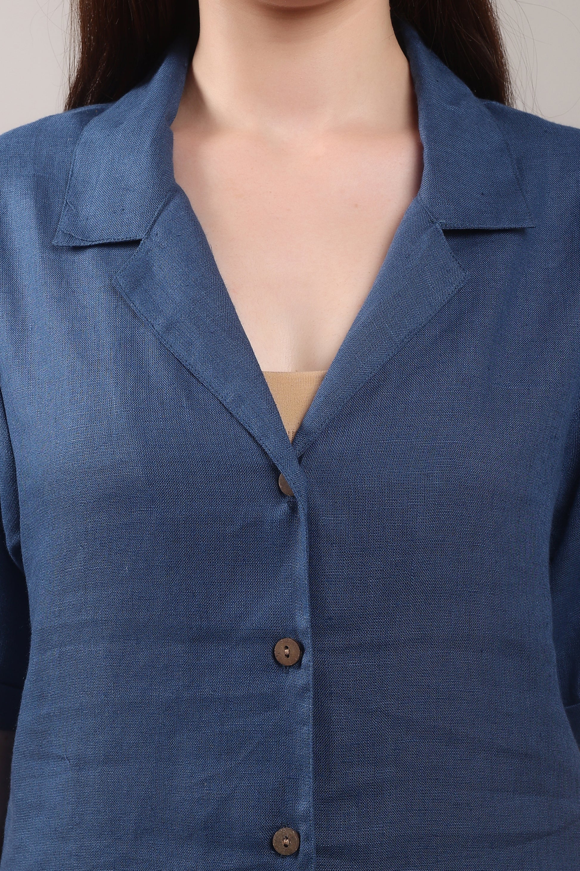 Indigo Drift Pure Flax Linen Shirt – sustainable women’s linen shirt by The Majestic Peacock.