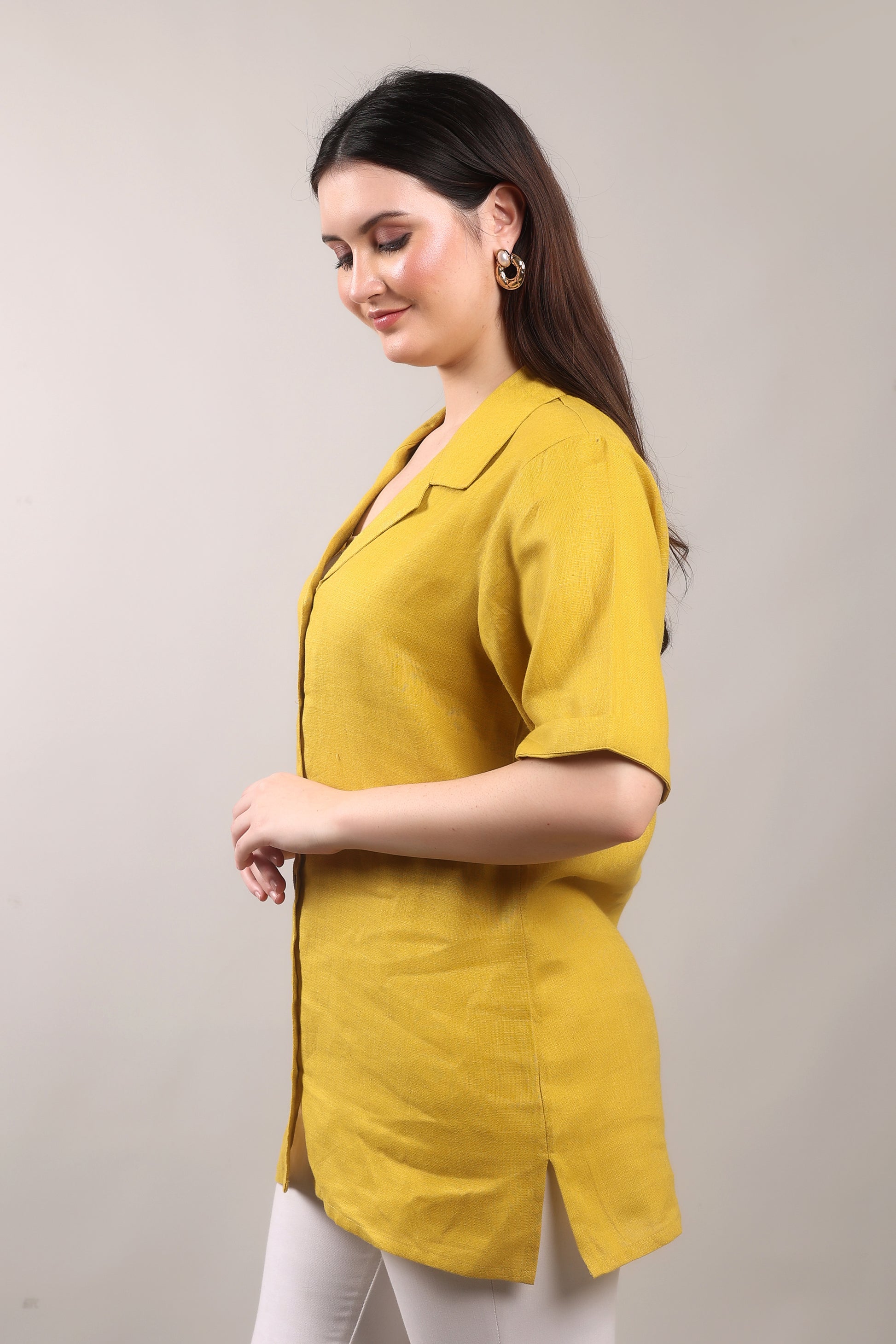 Marigold Pure Flax Linen Shirt – sustainable women’s linen shirt by The Majestic Peacock.
