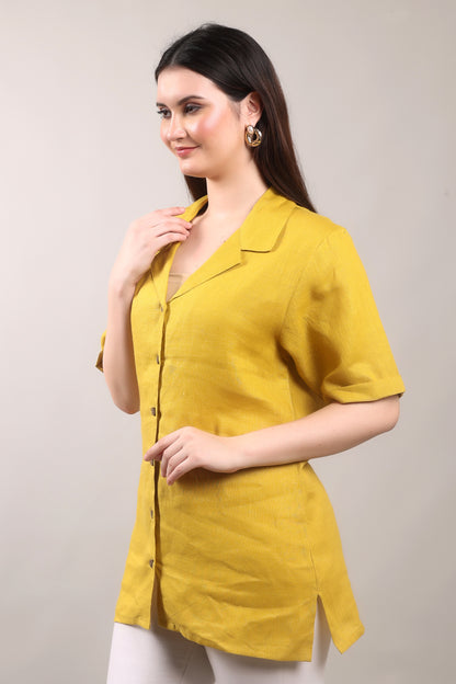 Marigold Pure Flax Linen Shirt – sustainable women’s linen shirt by The Majestic Peacock.