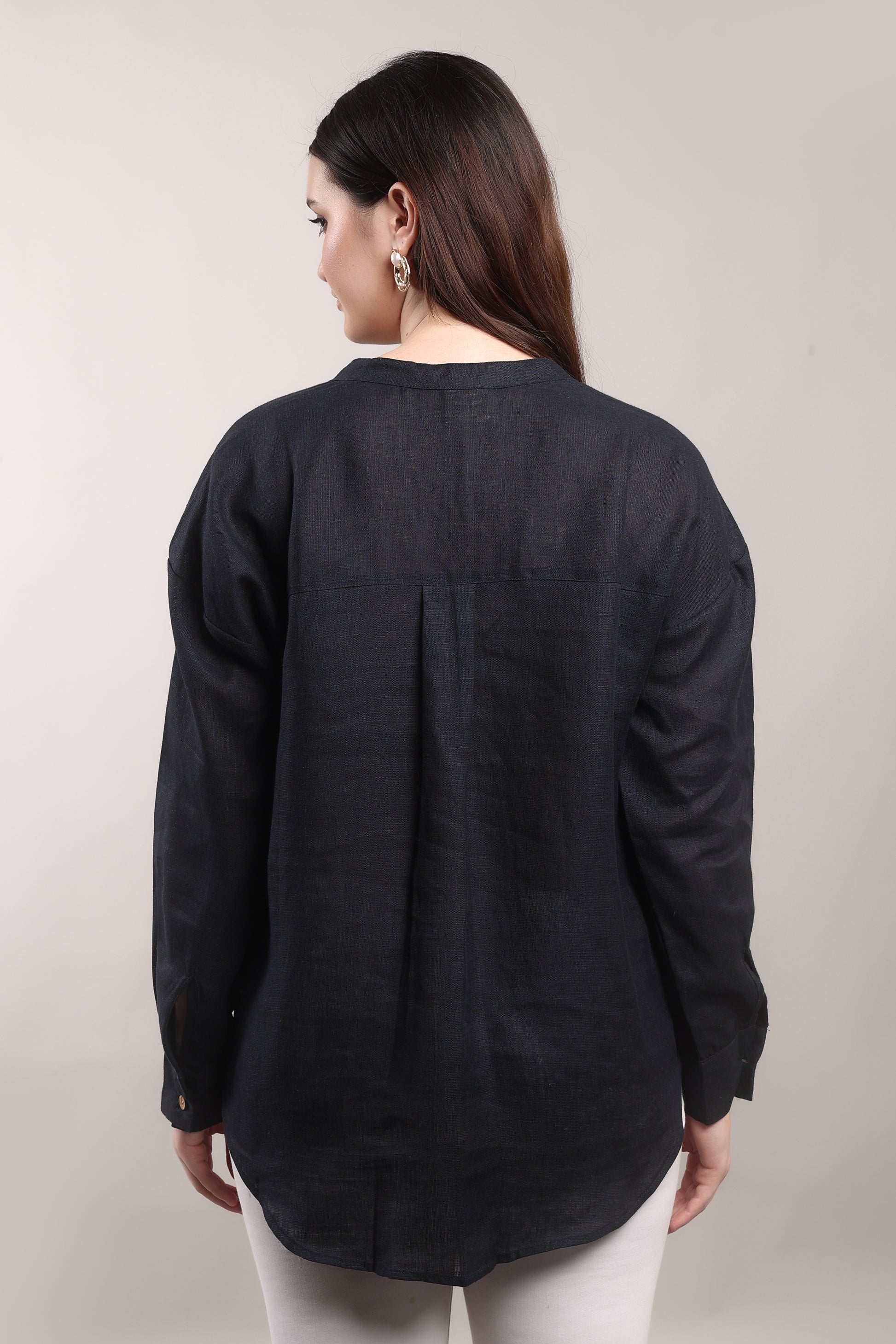 Kohl Ember Pure Flax Linen Shirt by The Majestic Peacock – sustainable Indian men’s linen shirt in deep charcoal tone.