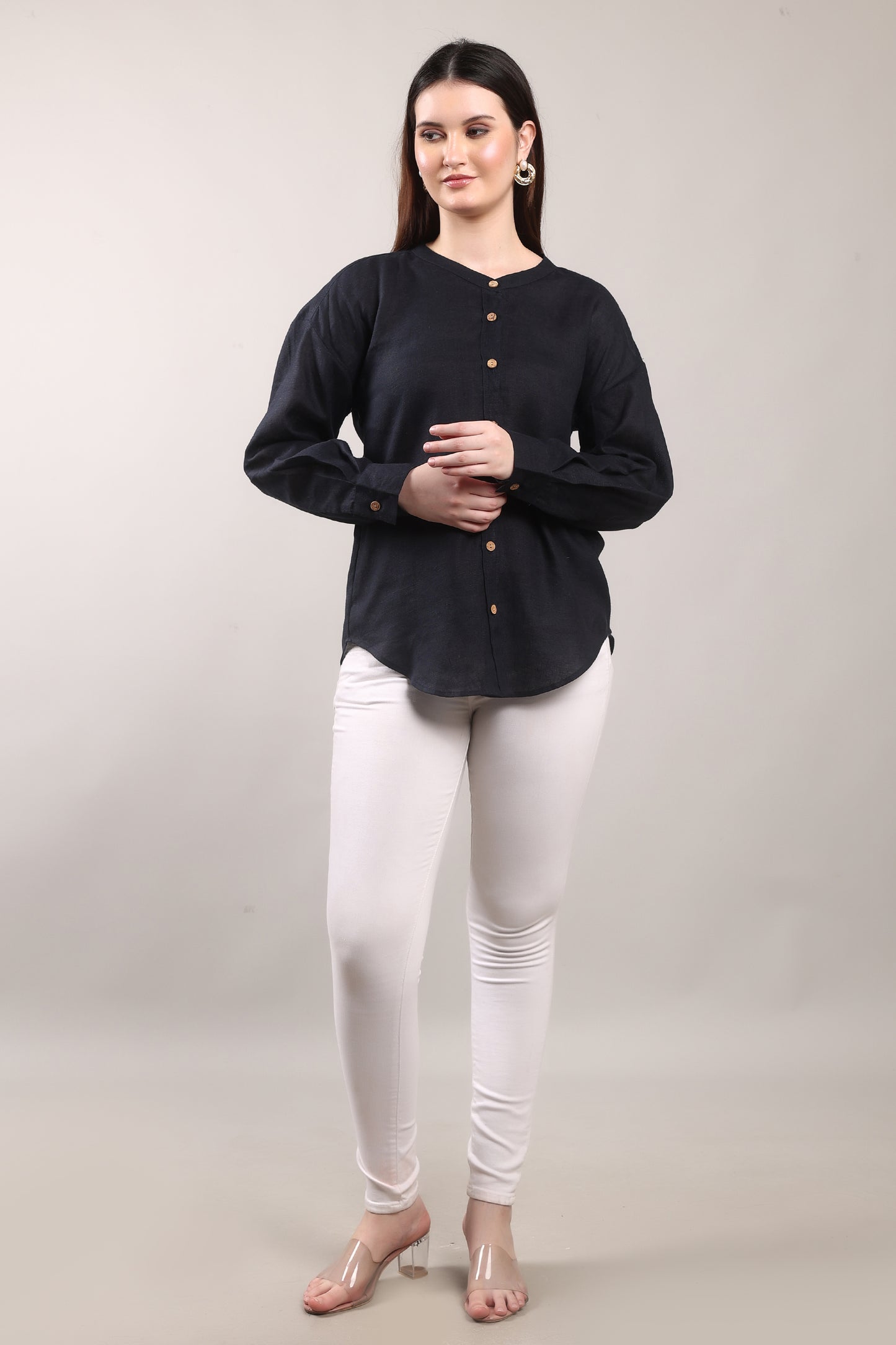 Kohl Ember Pure Flax Linen Shirt by The Majestic Peacock – sustainable Indian men’s linen shirt in deep charcoal tone.