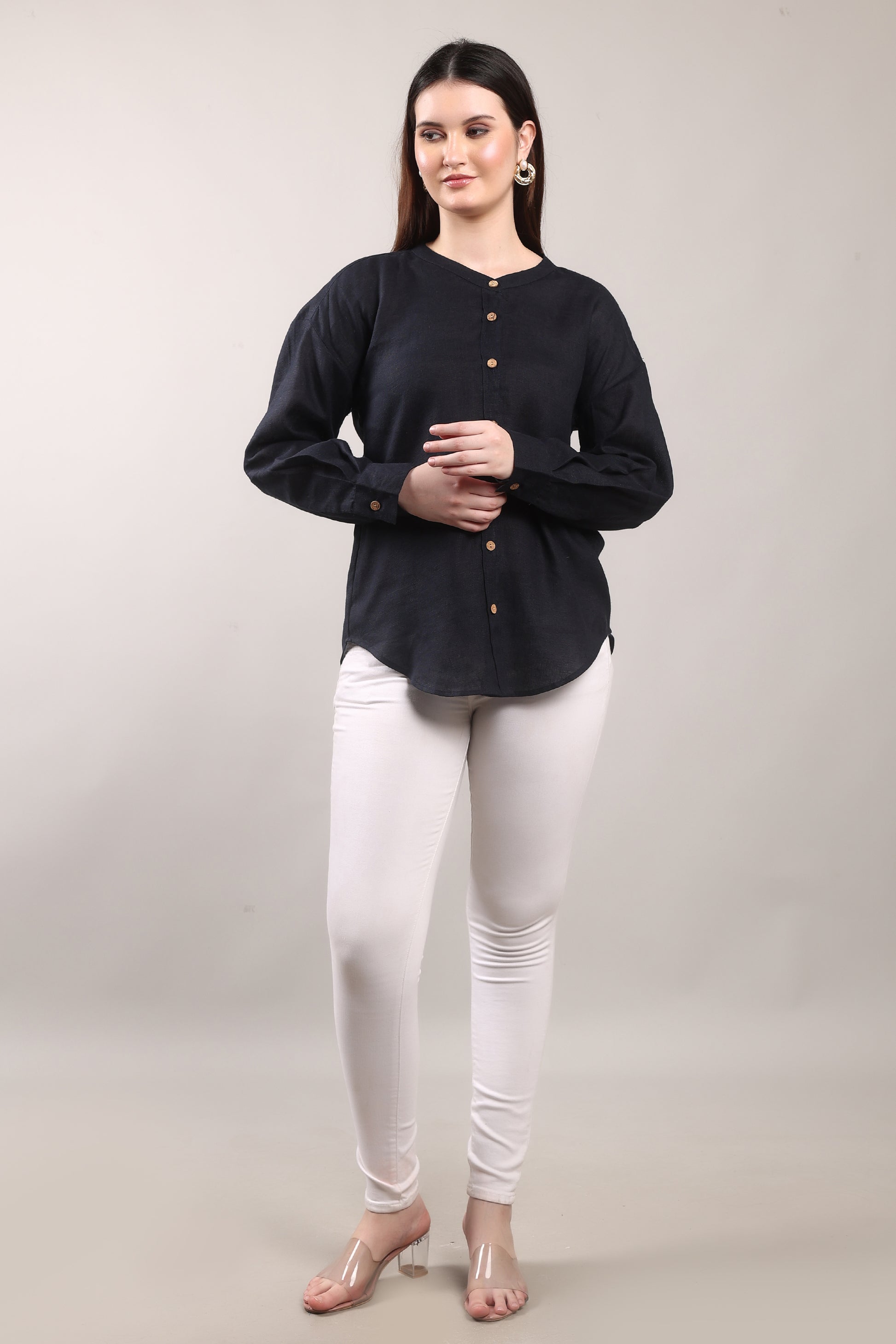 Kohl Ember Pure Flax Linen Shirt by The Majestic Peacock – sustainable Indian men’s linen shirt in deep charcoal tone.