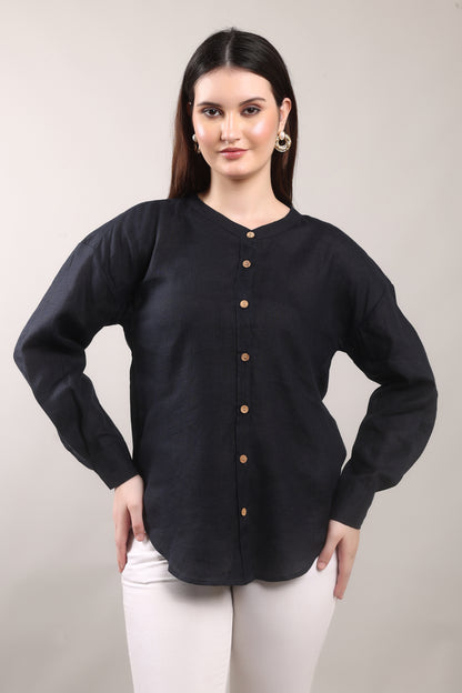 Kohl Ember Pure Flax Linen Shirt by The Majestic Peacock – sustainable Indian men’s linen shirt in deep charcoal tone.