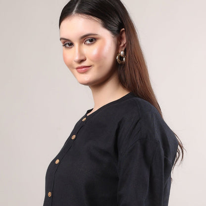 Kohl Ember Pure Flax Linen Shirt by The Majestic Peacock – sustainable Indian men’s linen shirt in deep charcoal tone.