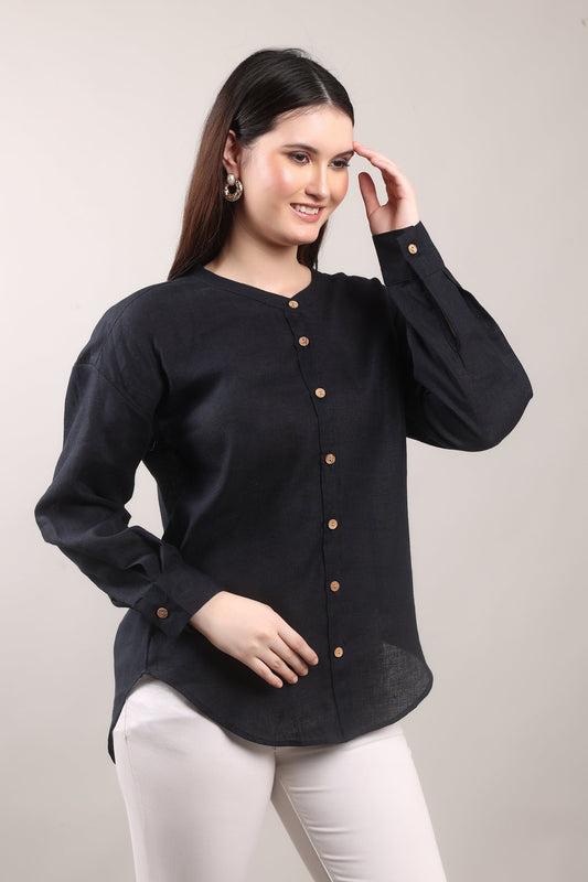 Kohl Ember Pure Flax Linen Shirt by The Majestic Peacock – sustainable Indian men’s linen shirt in deep charcoal tone.