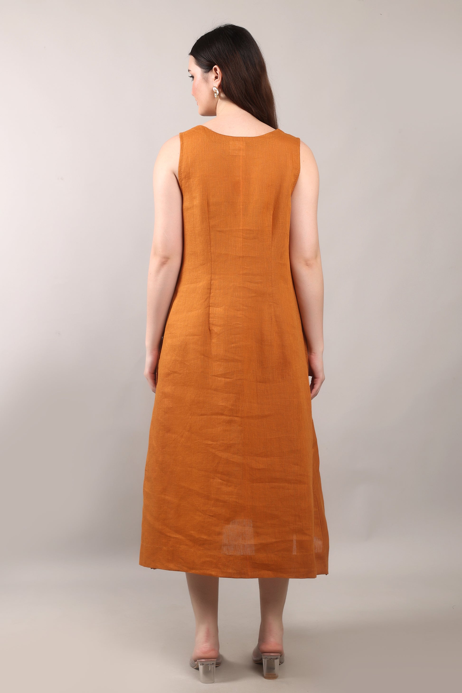 Copper Dawn Flax Linen Dress – sustainable women’s linen dress by The Majestic Peacock.