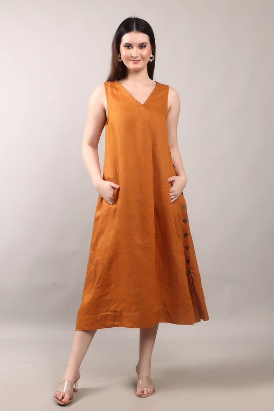 Copper Dawn Flax Linen Dress – sustainable women’s linen dress by The Majestic Peacock.