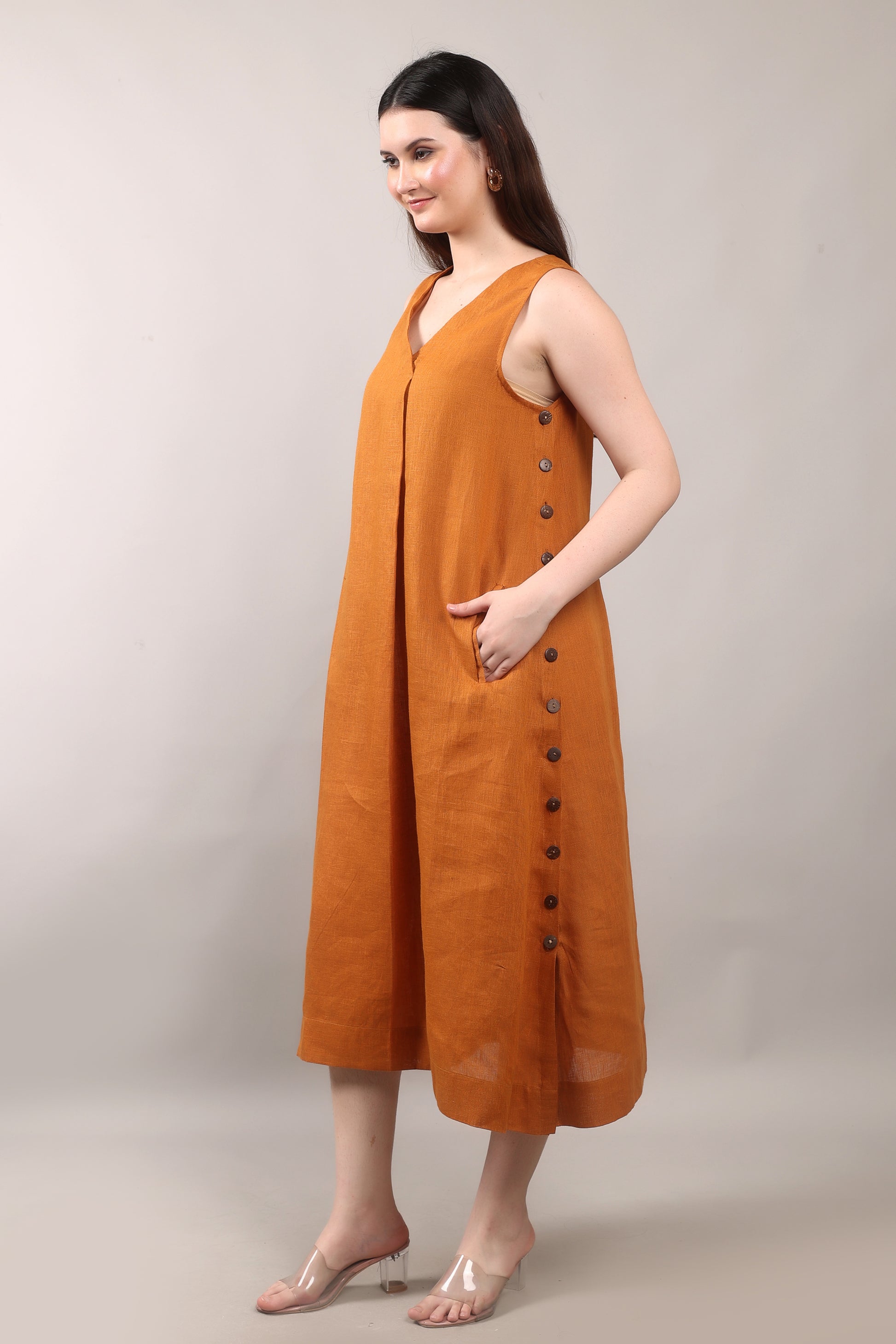 Copper Dawn Flax Linen Dress – sustainable women’s linen dress by The Majestic Peacock.