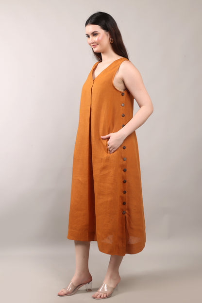 Copper Dawn Flax Linen Dress – sustainable women’s linen dress by The Majestic Peacock.