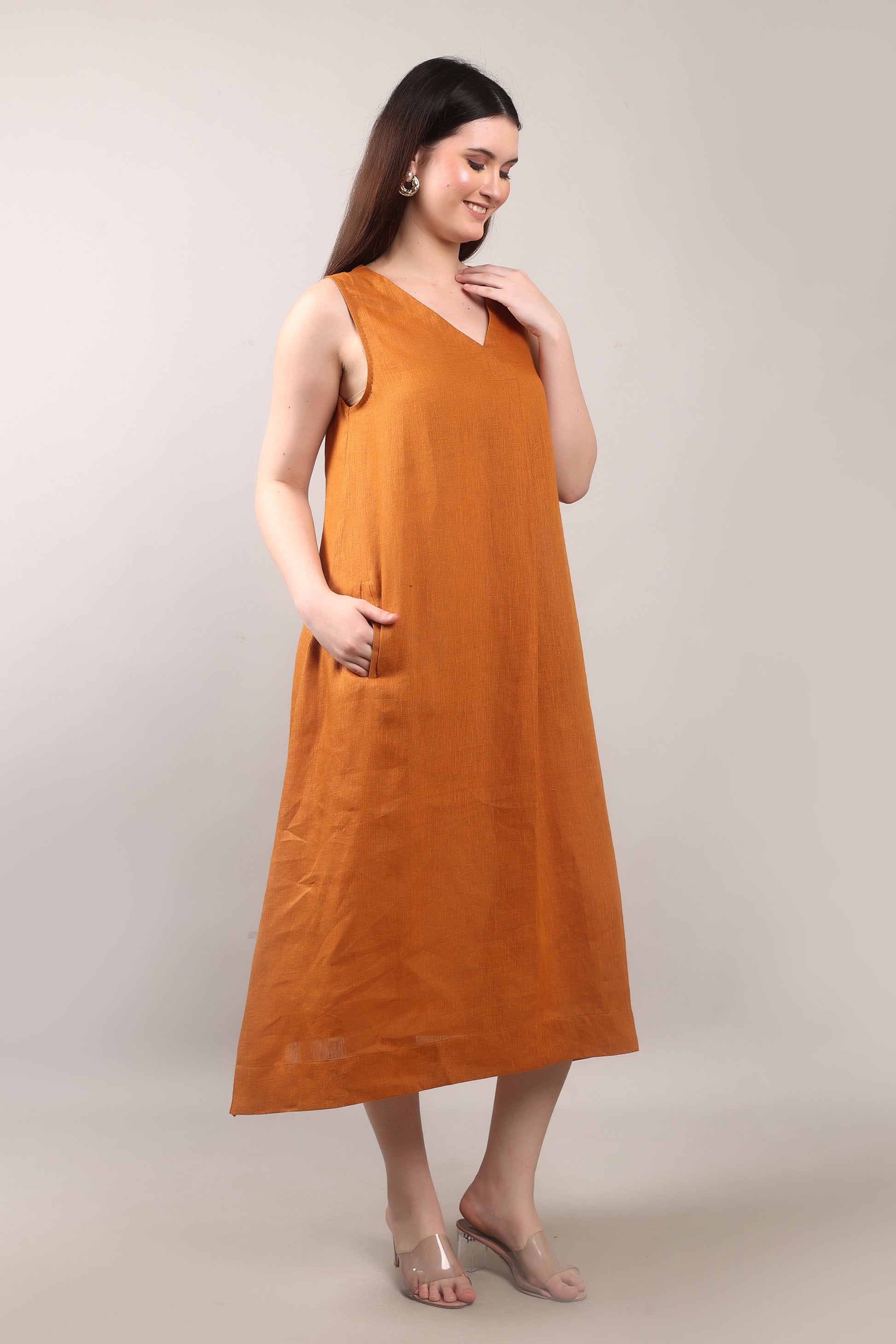 Copper Dawn Flax Linen Dress – sustainable women’s linen dress by The Majestic Peacock.