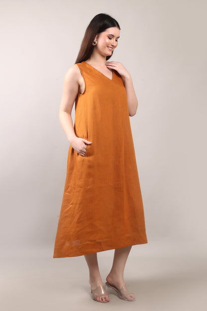 Copper Dawn Flax Linen Dress – sustainable women’s linen dress by The Majestic Peacock.