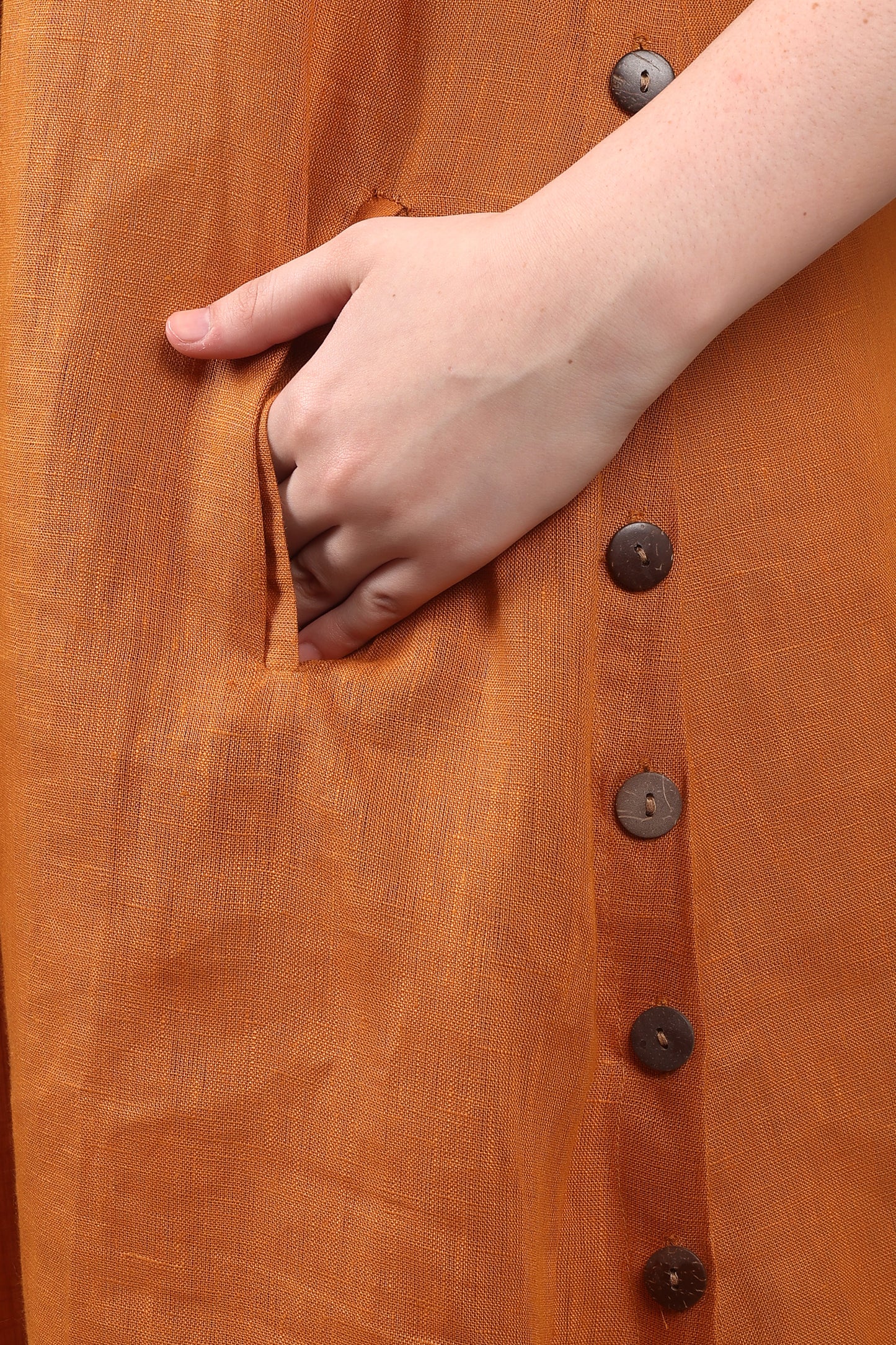 Copper Dawn Flax Linen Dress – sustainable women’s linen dress by The Majestic Peacock.